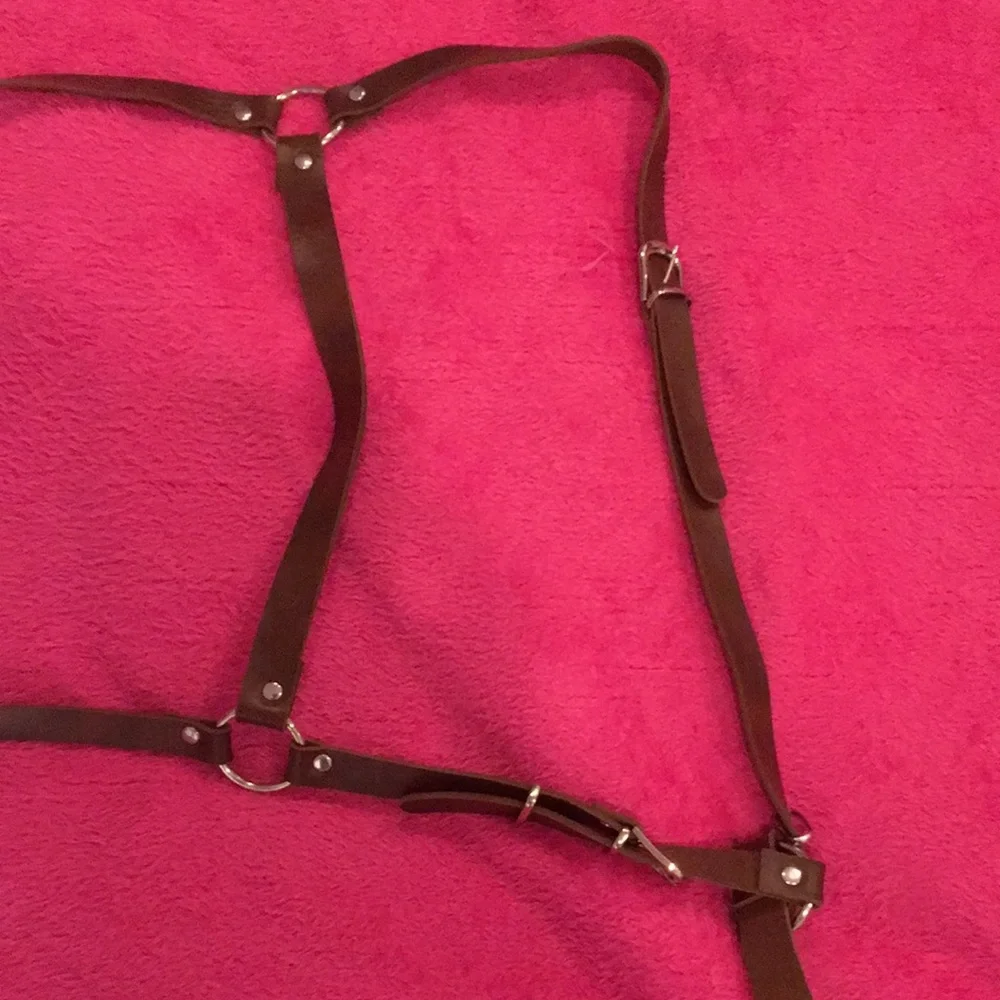 Brown Faux Leather Harness Belt with Metal Buckle Details